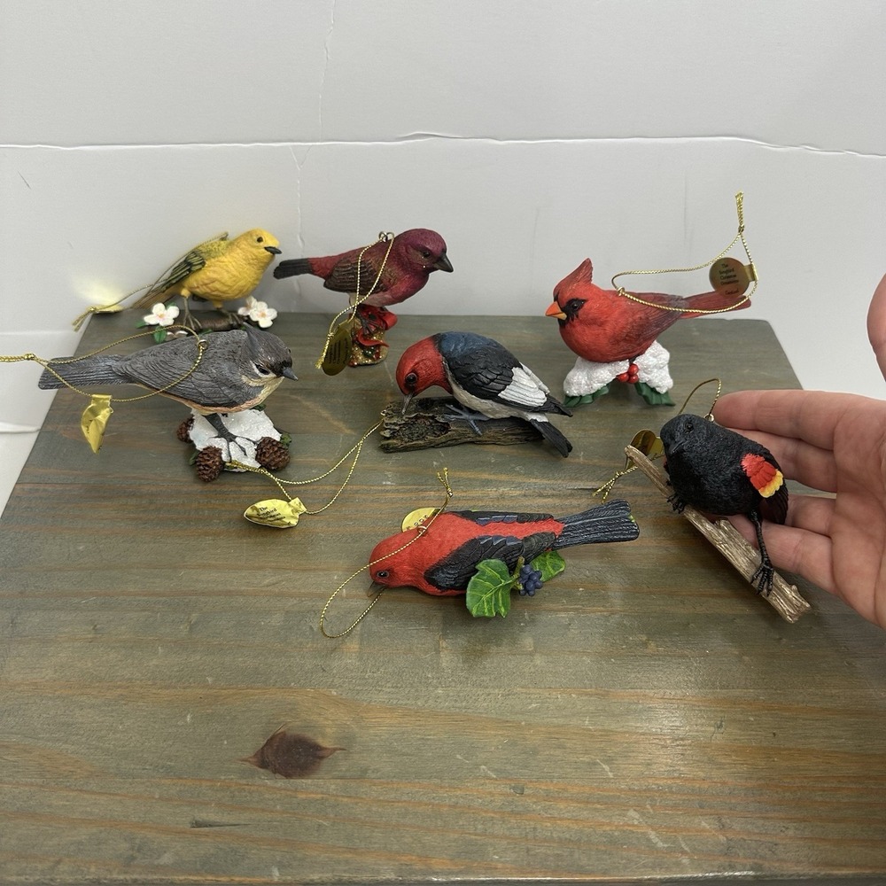 Lot Of 7 Danbury Mint Songbird Christmas Ornament Set Cardinal Woodpecker Birds